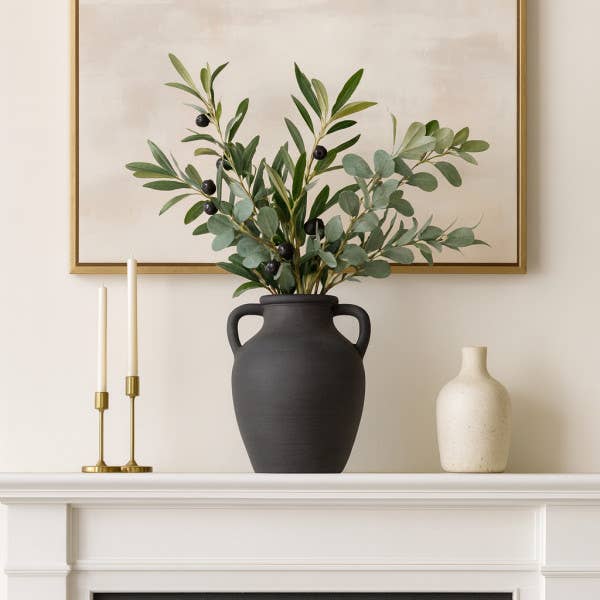 Ceramic Double Handles Decorative Vase - Black, 13 in.