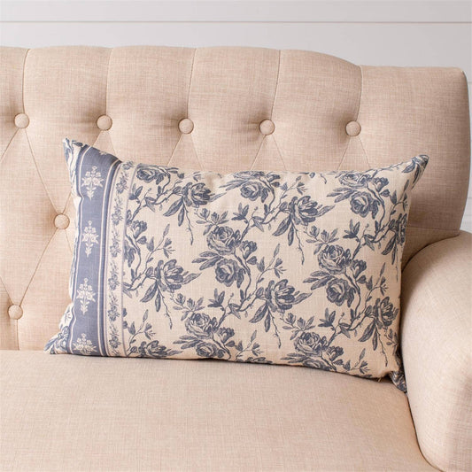 French Blue Floral Lumbar Pillow