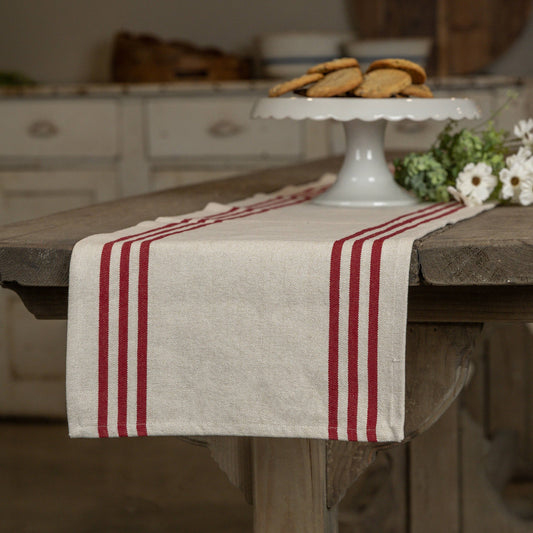 6' Cream Table Runner w/ Red Stripe
