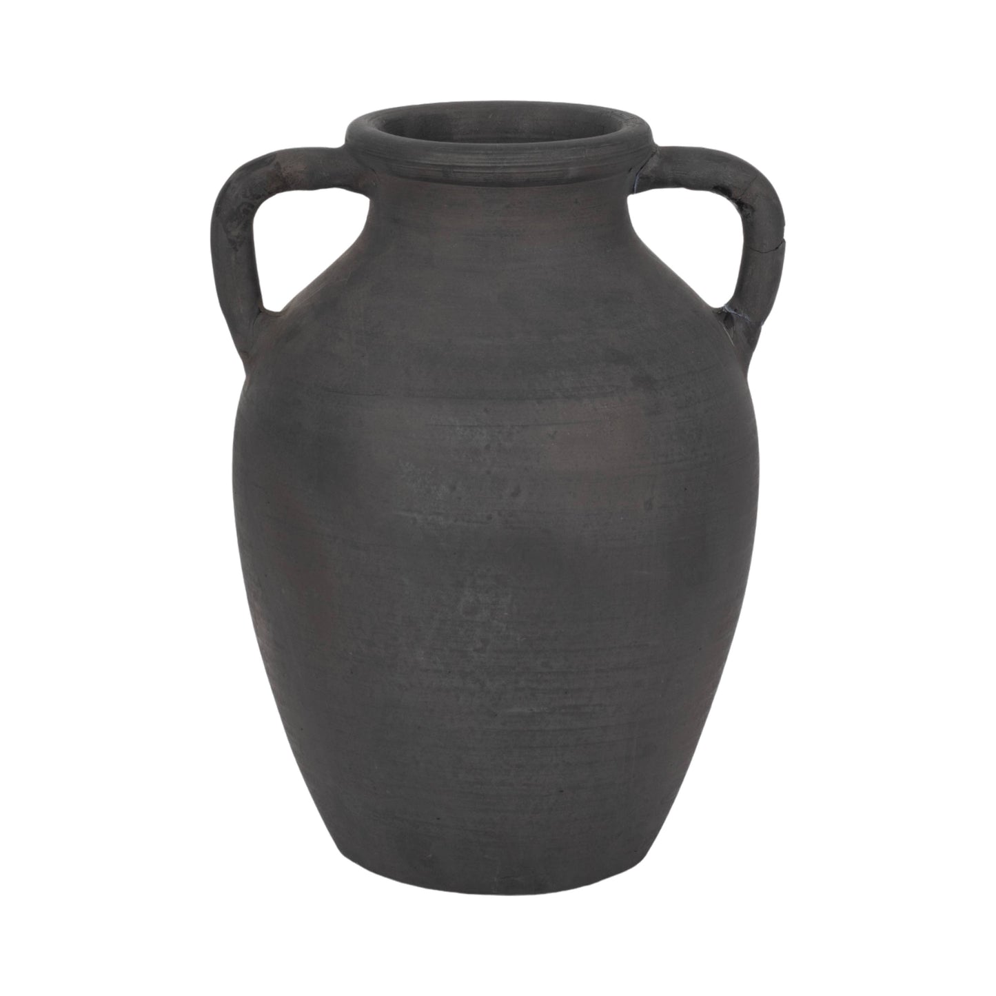 Ceramic Double Handles Decorative Vase - Black, 13 in.