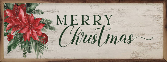 Merry Christmas Poinsetta Whitewash: 24 x 8 x 1.5