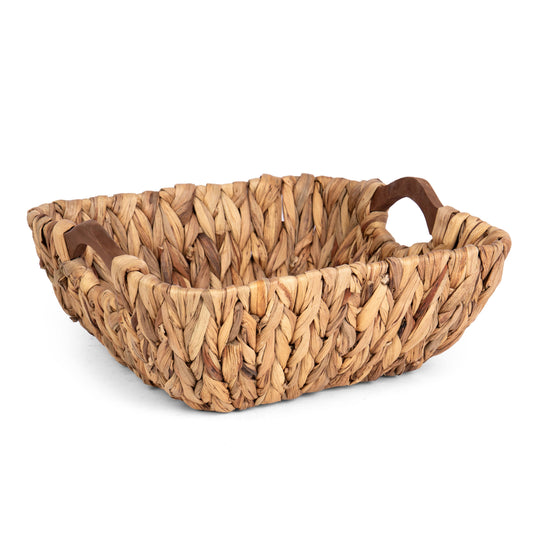 Square Hyacinth Tub with Wood Inset Handles