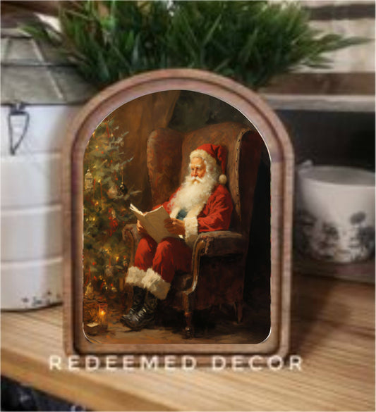 Arch Top Santa Reading Framed Art  : 6x8"