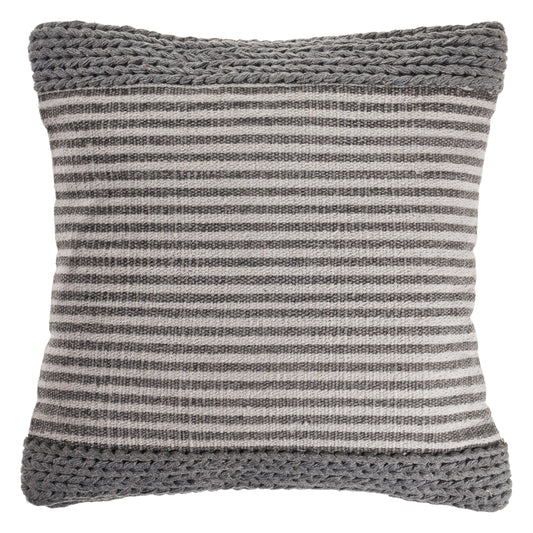 Farmhouse Striped and Textured Throw Pillow: Gray/Ivory / Poly Filled