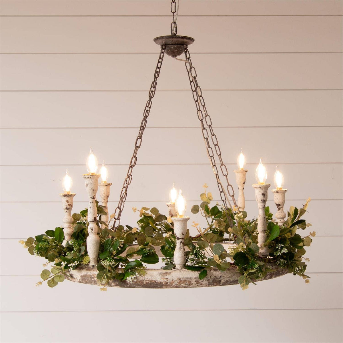 Distressed White 6-Light Wagon Wheel Chandelier (PC)