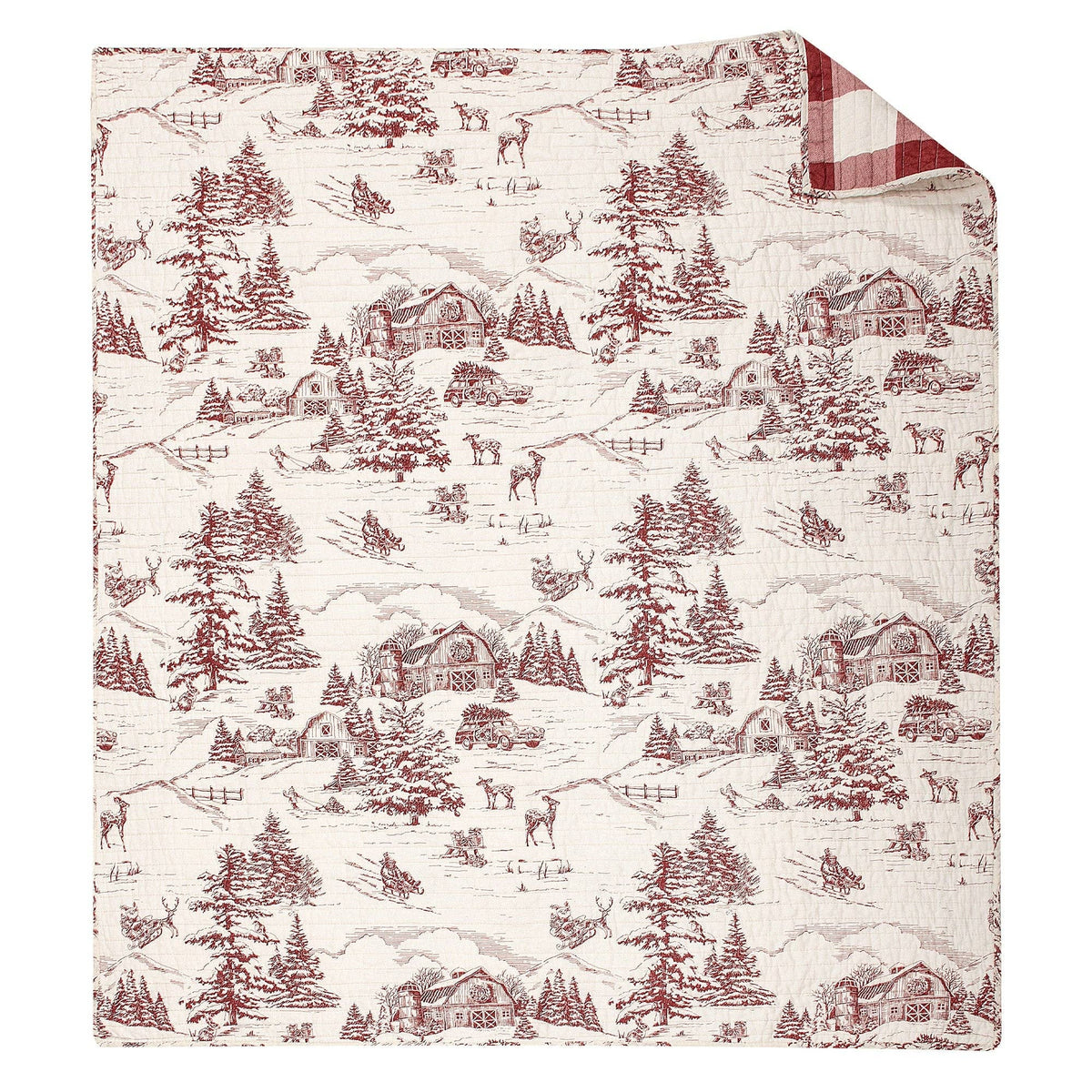 Winter Sleigh Ride Quilted Throw: Red