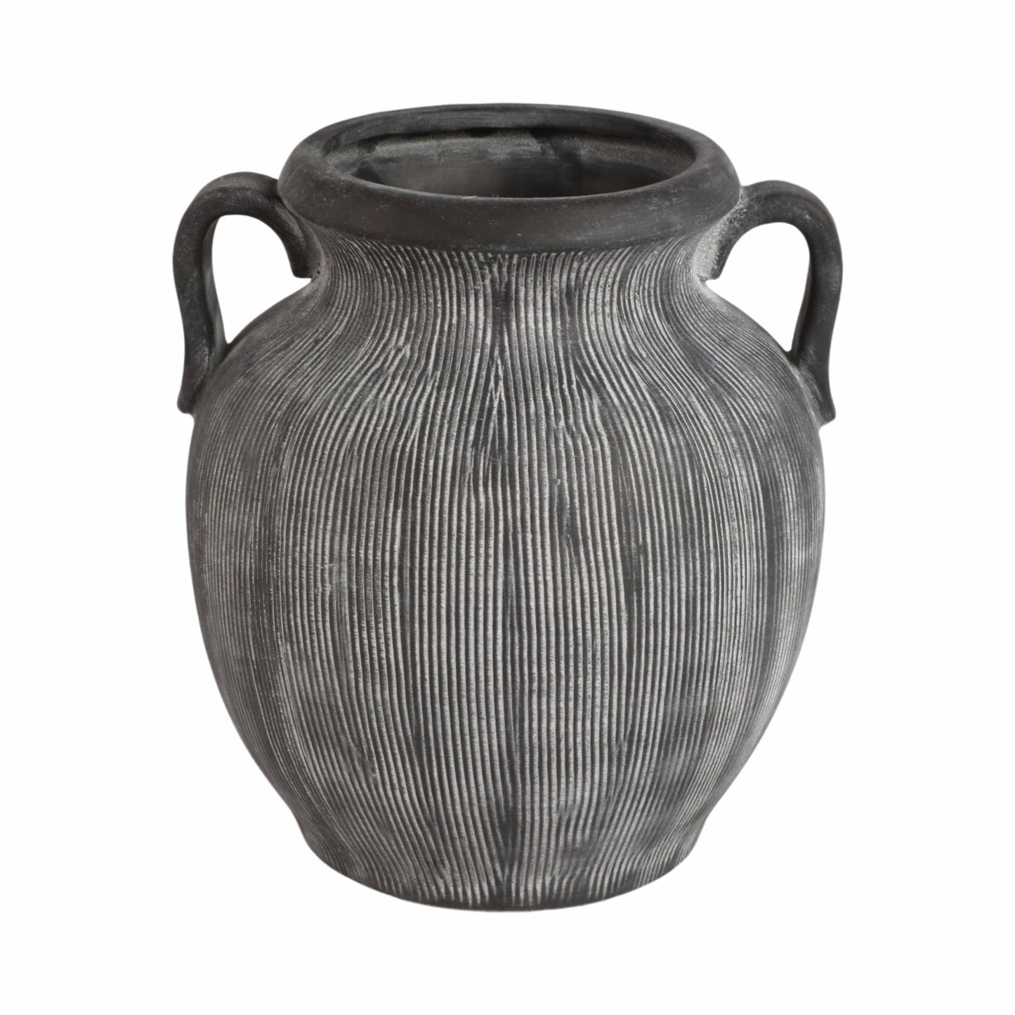 Ceramic Ribbed Texture Weathered Handle Vase - Black, 10 in.