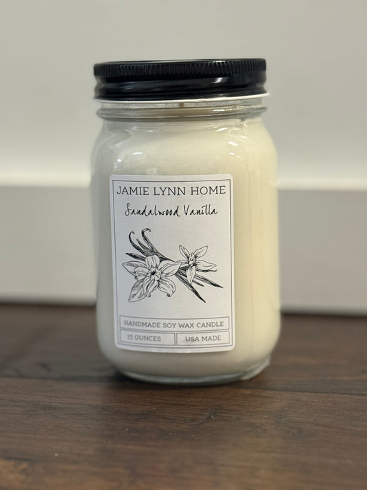 Sandalwood + Vanilla Mason Jar Soy Candle