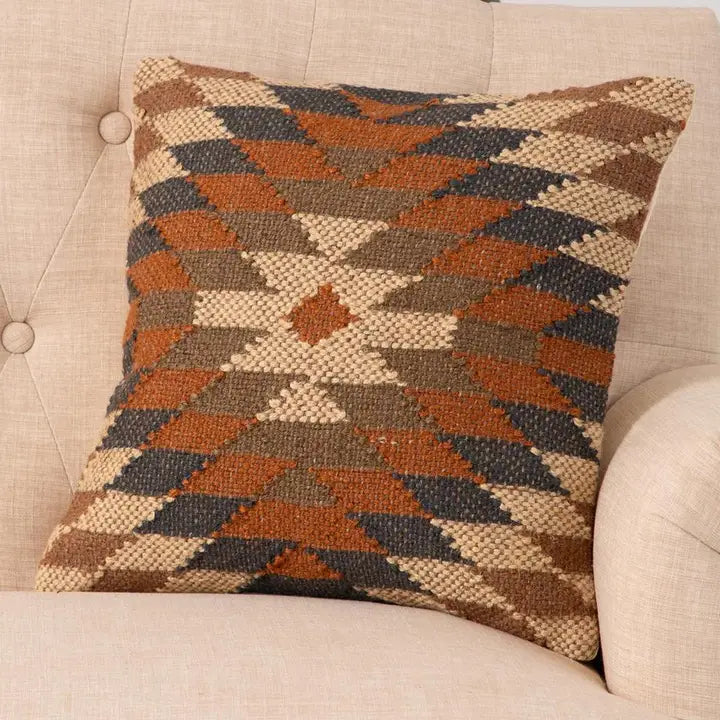 Kilim Woven Tan, Brown, and Rust Pillow