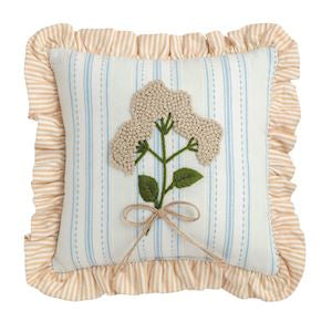 Multi-Stripe Ruffle Floral Embroidered Pillow