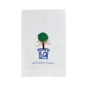 Welcome Home Boxwood Embroidered Towel