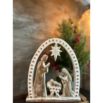 Wooden Beaded Nativity 9x8in