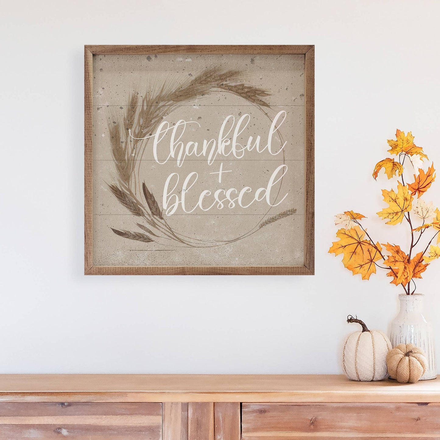 Thankful And Blessed Wreath Tan: 4 x 4 x 1
