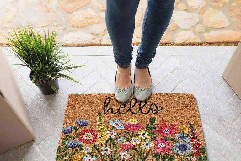 Bright Floral hello Doormat-18x30"L