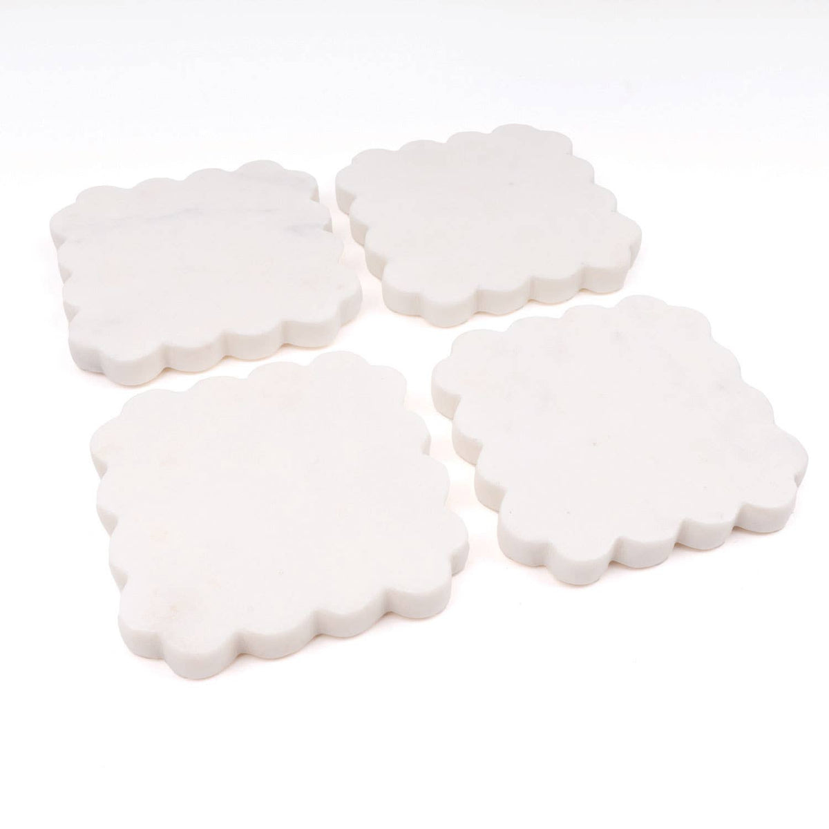 White Marble Scalloped Coaster Set, 4-Piece Set