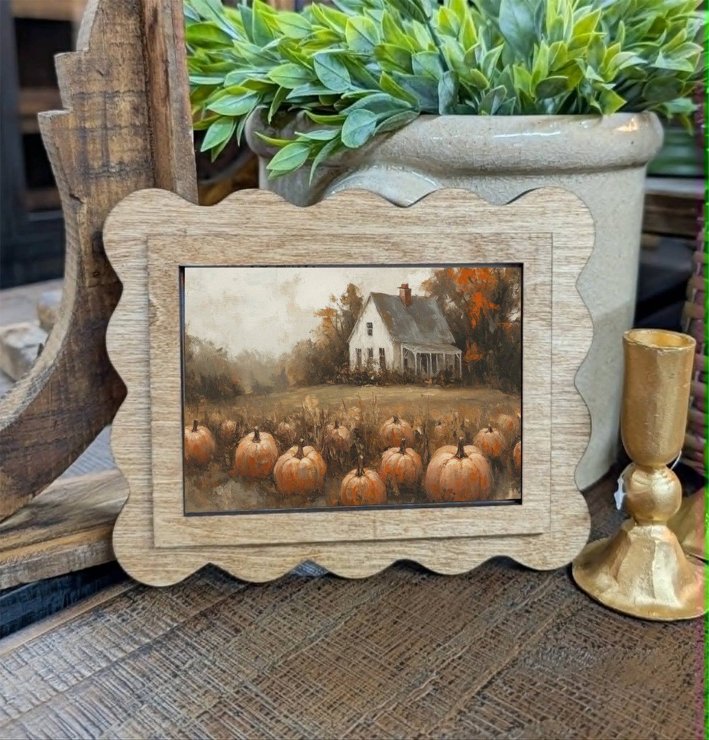 Scallop Pumpkin Farmhouse Framed Canvas Art