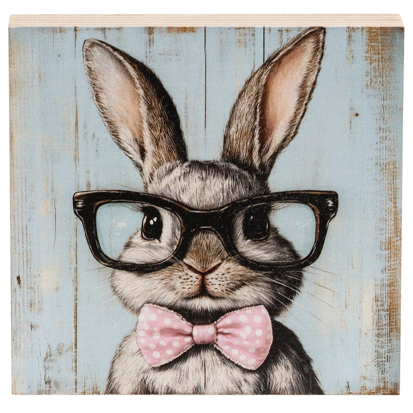 Bunny In Black Specs Block - 5 In Sq
