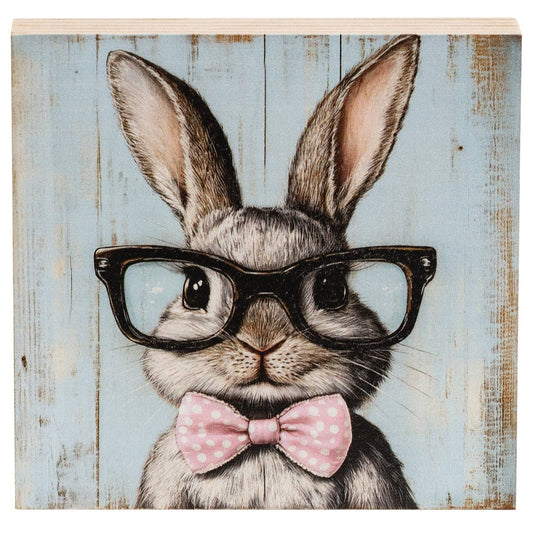 Bunny In Black Specs Block - 5 In Sq