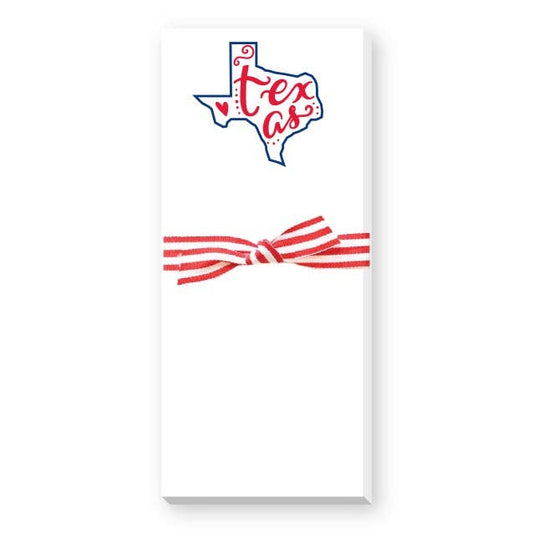 Texas Hand Lettered Skinnie Notepad: Red with Navy