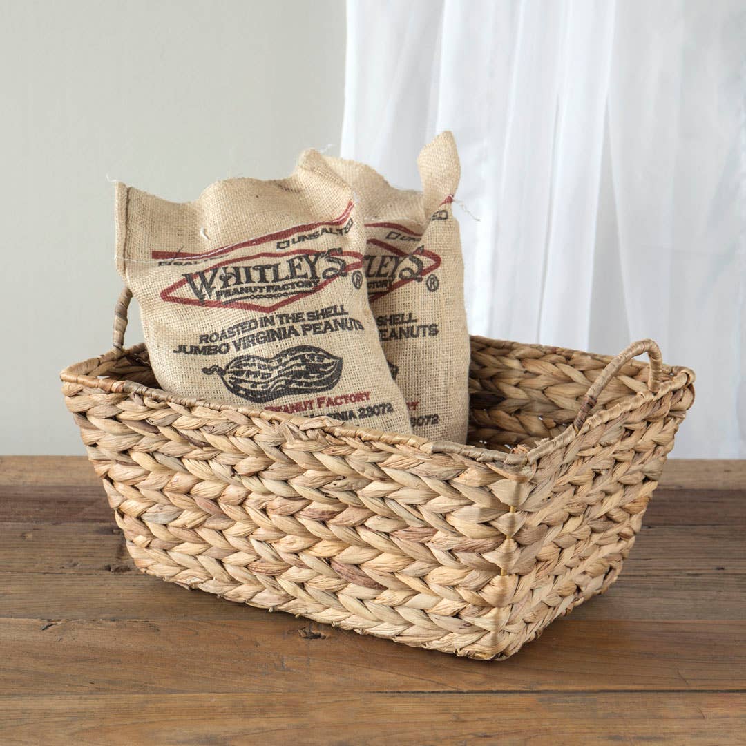 Rectangular Braided Hyacinth Bin w/ Side Handle Home Storage