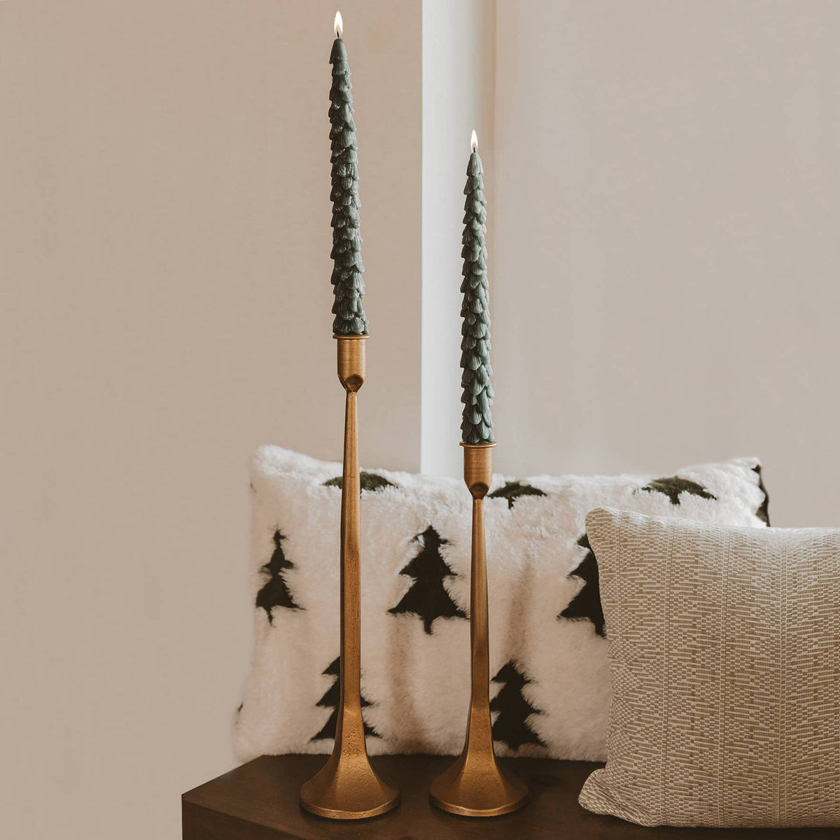 Green Tree Taper Candles, Set of 2 - Christmas Decor