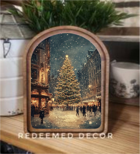 Arch Top Christmas Tree Main Street Framed Art   : 6x8"