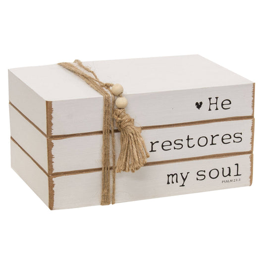 He Restores My Soul Wooden Book Stack