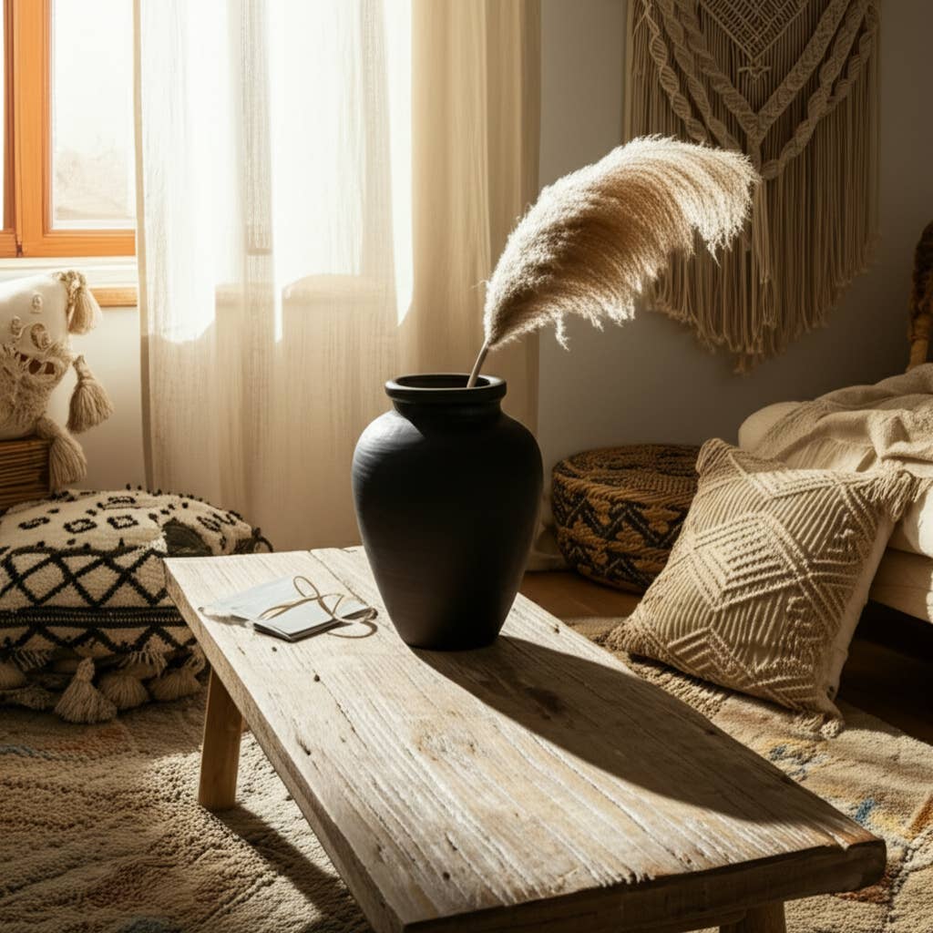 Ceramic Traditional Round Jug Vase - Black, 10 in.