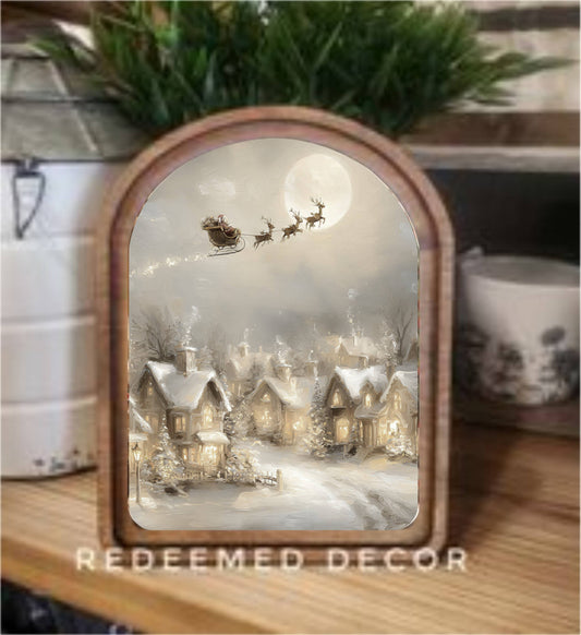 Arch Top Flying Sleigh Framed Art     : 8.25x11"