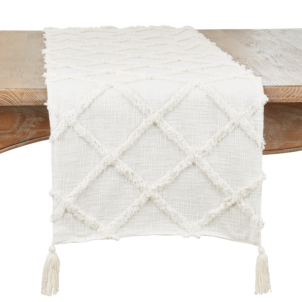Ivory Diamond Tufted Pure Cotton Table Runner