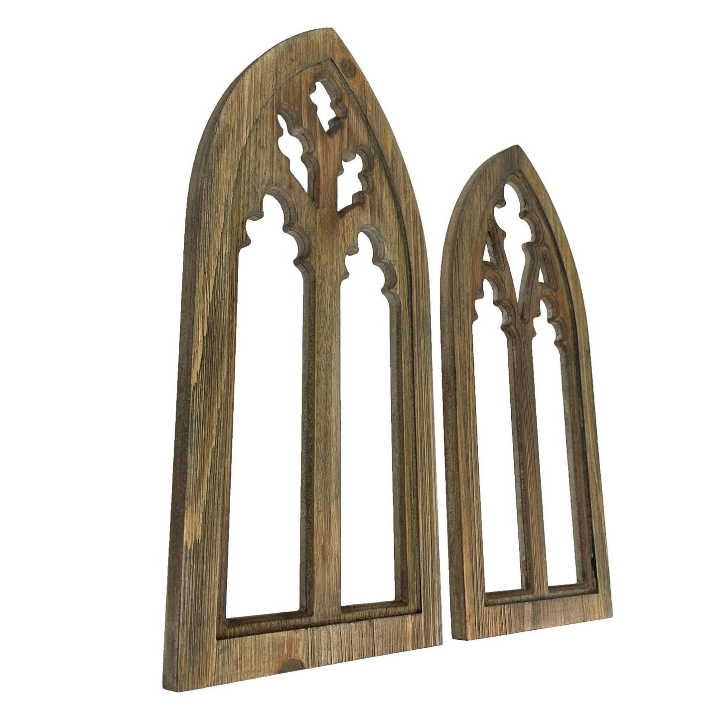 Set of 2 Washed Wood Gothic Arch Window Frame Wall Hangings : Black