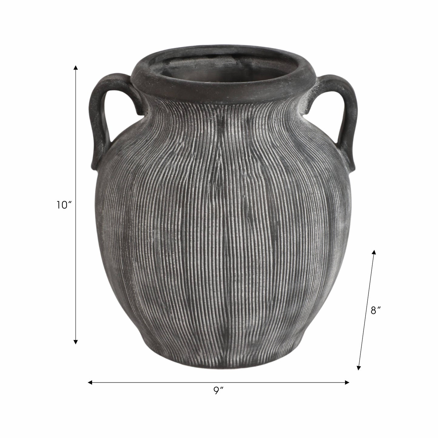 Ceramic Ribbed Texture Weathered Handle Vase - Black, 10 in.