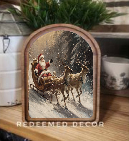 Arch Top Santa Sleigh Framed Art  : 8.25x11"