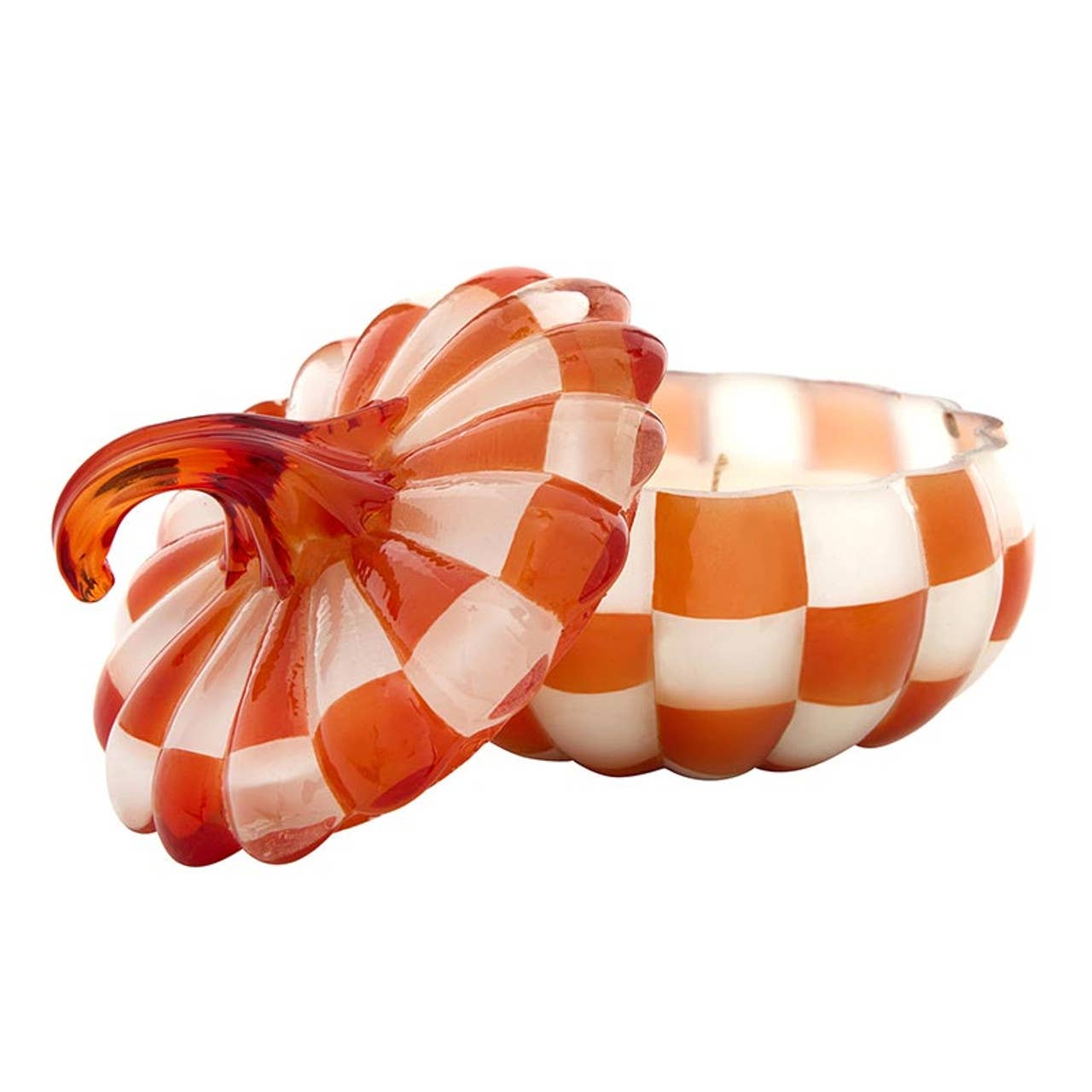 Orange Glass Pumpkin Candle - Large: Glass/Wax / 5" Dia x 5" H
