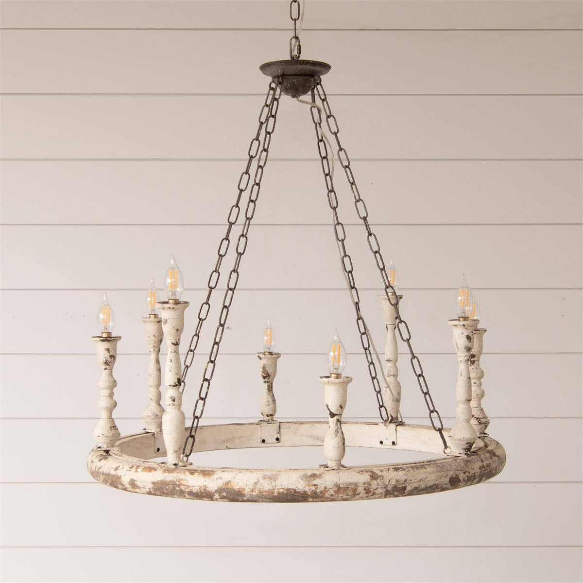 Distressed White 6-Light Wagon Wheel Chandelier (PC)