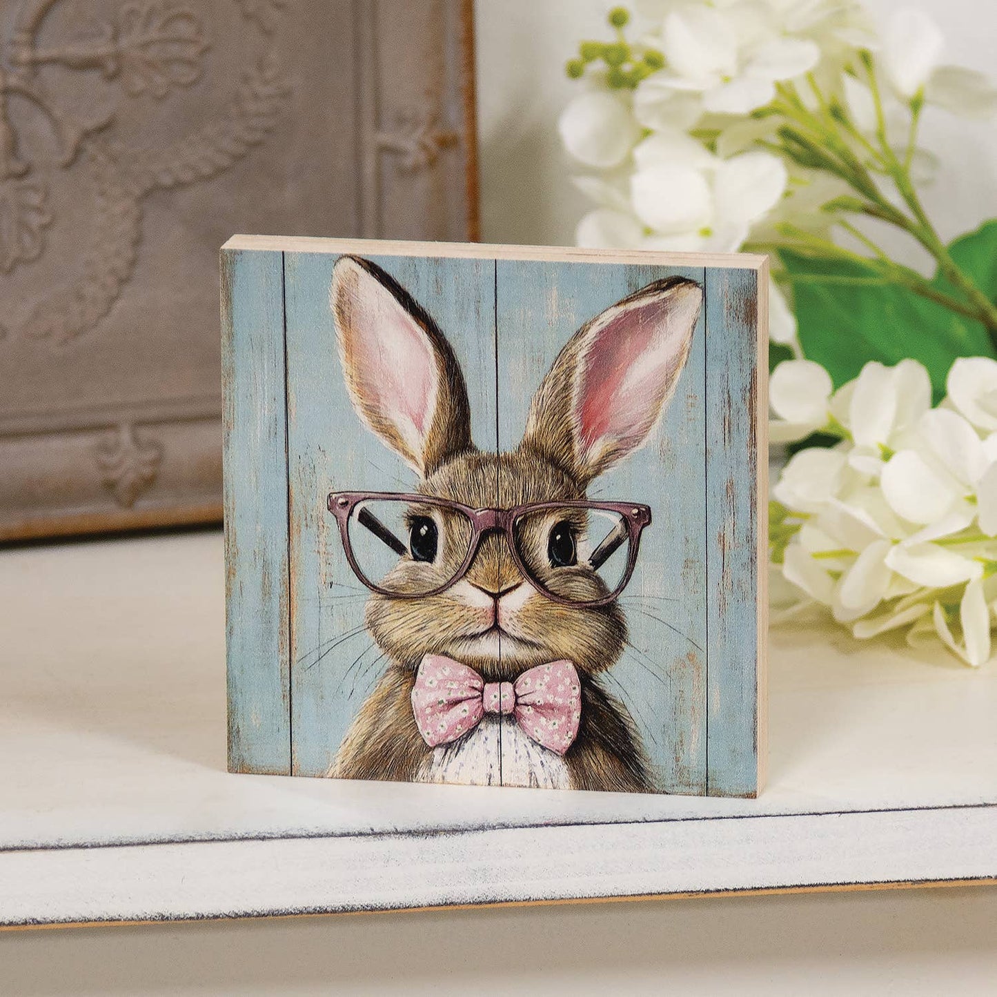 Bunny In Pink Specs Block - 5 In Sq