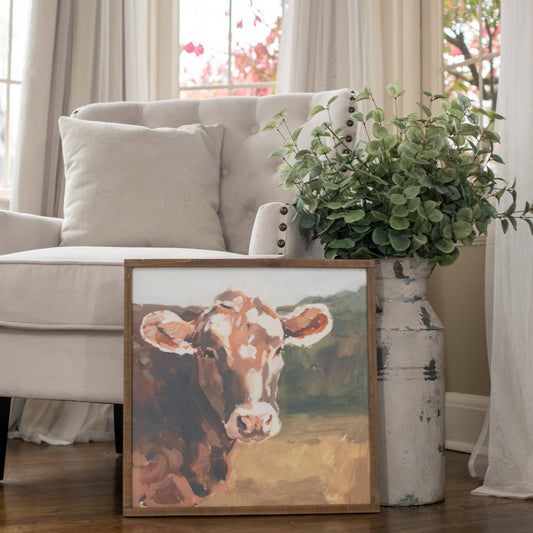 Wood Framed Brown Nose Cow Sign