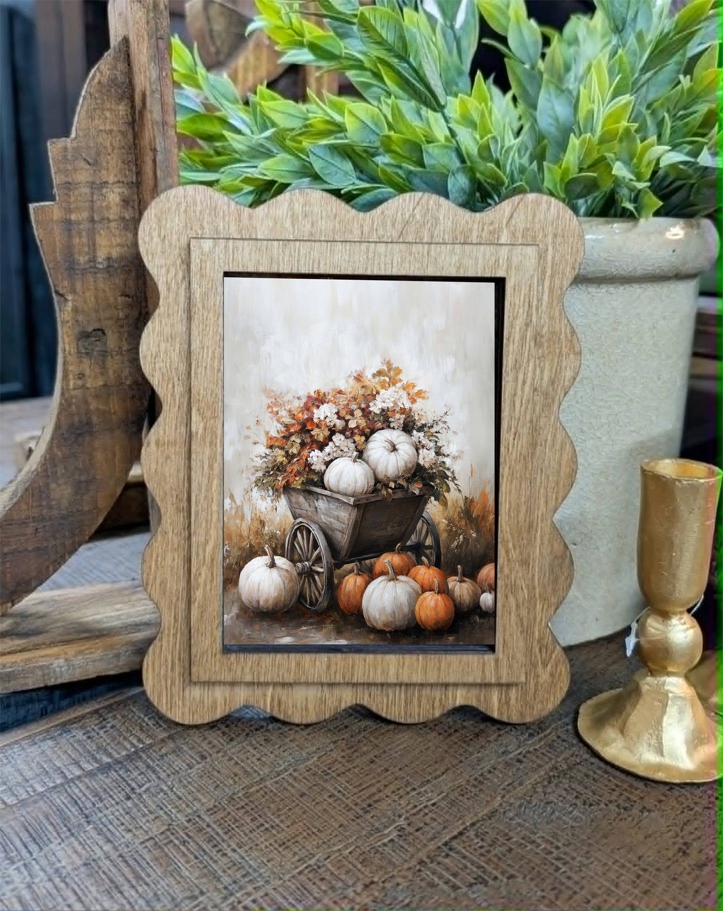 Scallop Pumpkin Wagon Framed Canvas Art