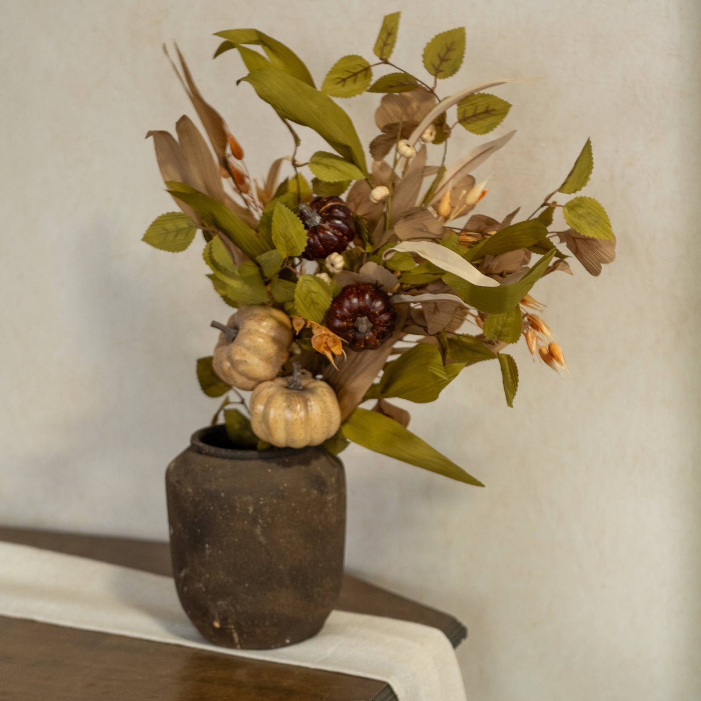 30" Mixed Foliage with Pumpkin & Wheat Spray