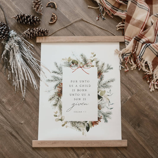 Canvas Wall Hanging - For Unto Us A Child Is Born Christmas: 8x10