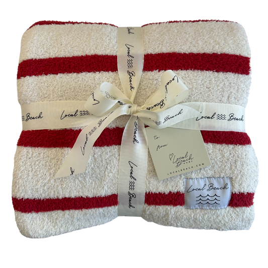 Red/Creme Holiday Stripe Cozy Luxe Home Blanket: Red/Cream