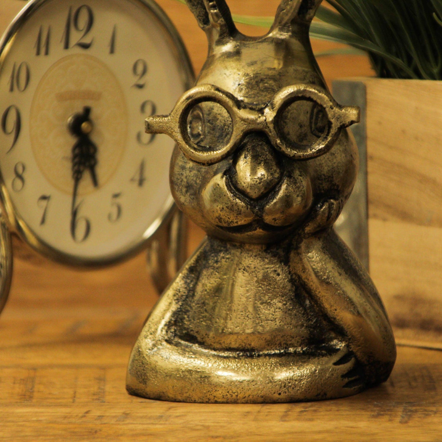 Whimsical Gold Bunny Statue with Spectacles – 10.25" High