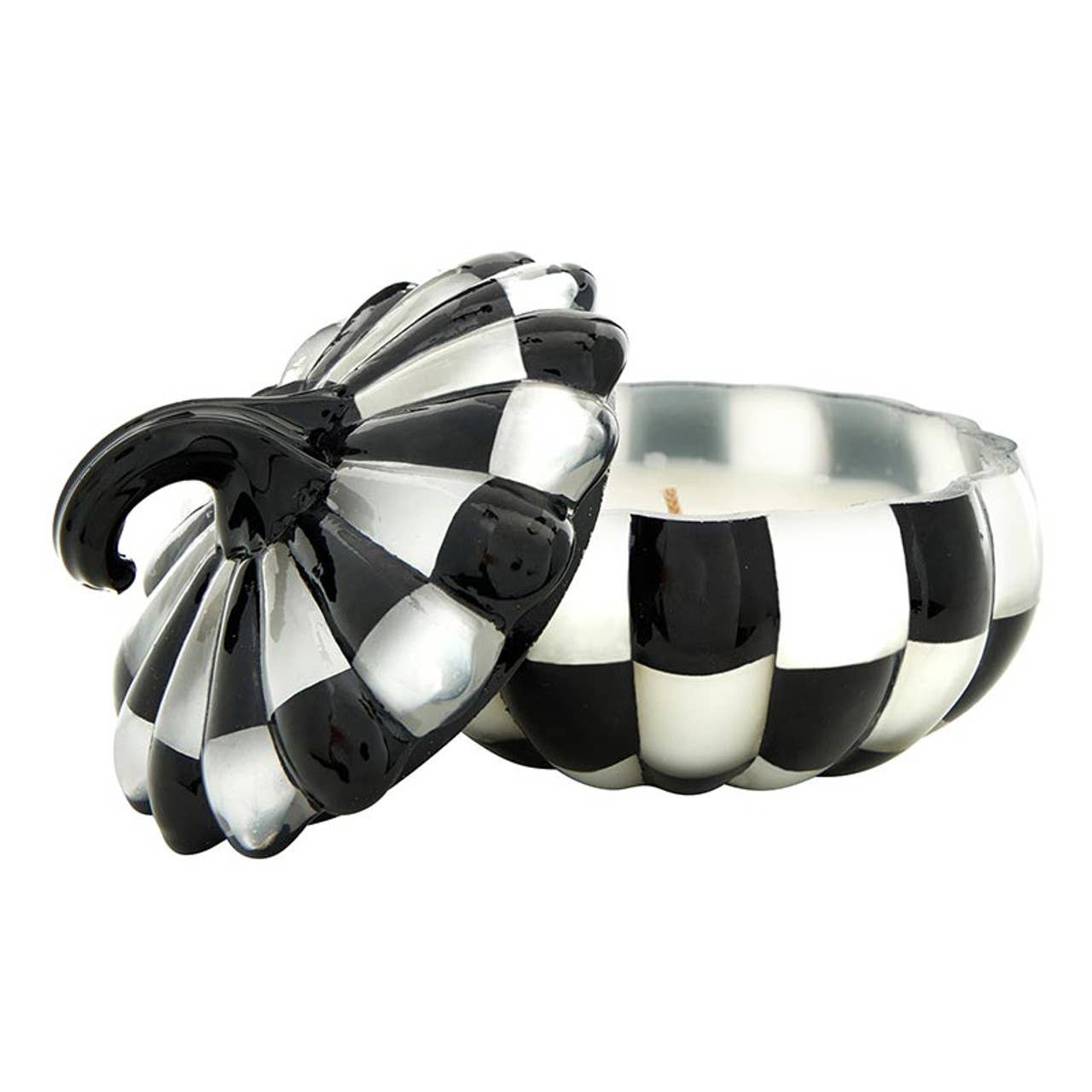 Black Glass Pumpkin Candle - Large: Glass/Wax / 5" Dia x 5" H