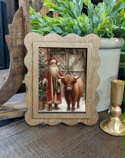 Scallop Highland Santa Red Framed Canvas Art