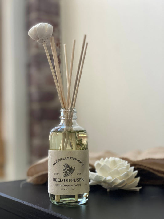 Reed Diffuser with Rattan Reeds and Sola Flowers: Sandalwood + Cassis