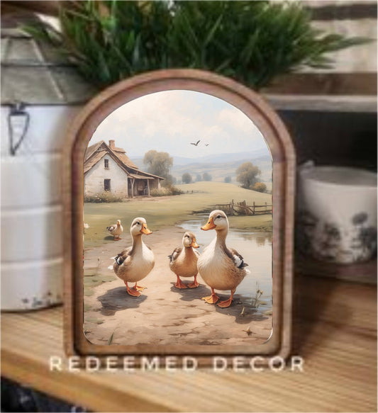 Arch Top Farmhouse Ducks Framed Art   : 6x8"