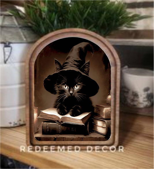 Arch Top Halloween Cat Framed Art : 8.25x11"