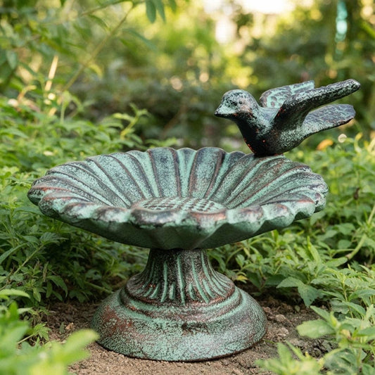 Sunflower Bird Bath, Cast Iron Pedestal Feeder