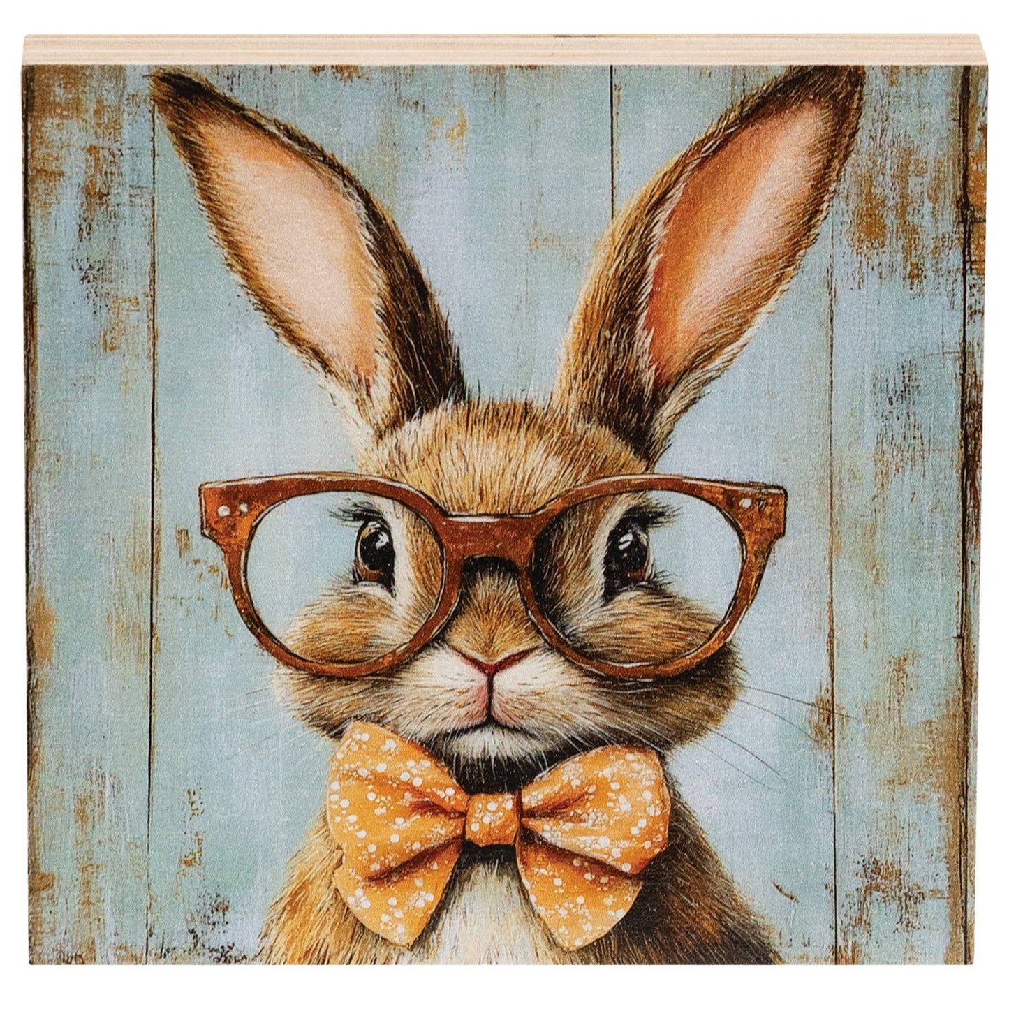 Bunny In Orange Specs Block - 5 In Sq