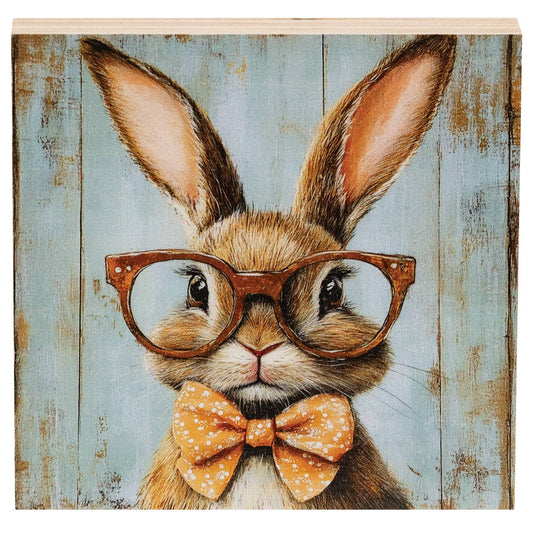Bunny In Orange Specs Block - 5 In Sq